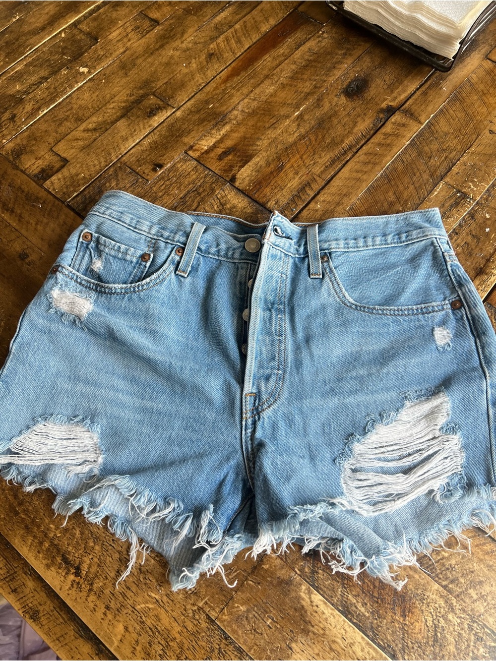 Levi's Light Blue Distressed Denim Shorts